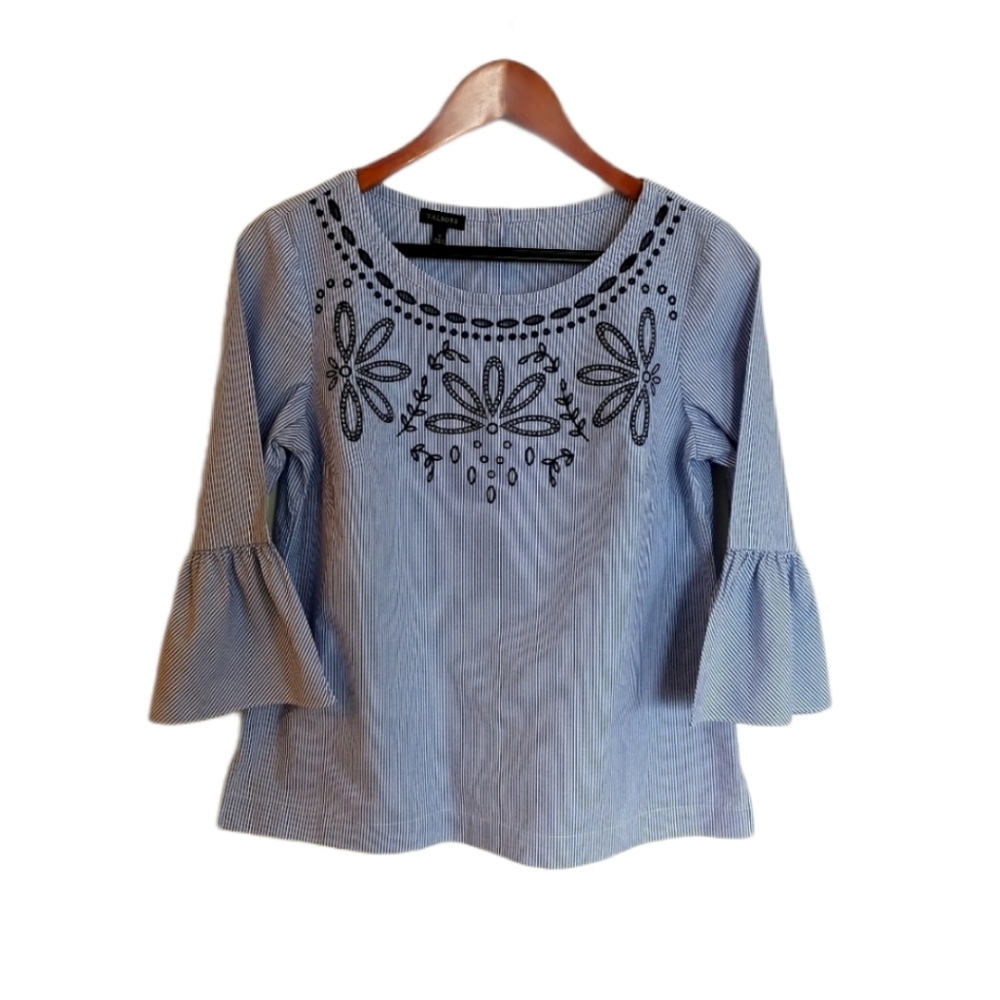 Talbot's Ruffle Sleeved Striped Blouse - M/P